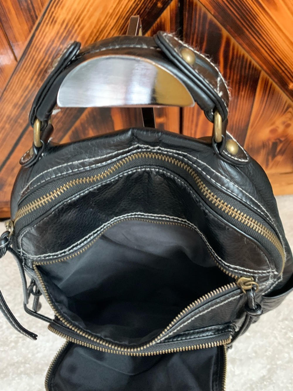 BLACK FAUX LEATHER BACKPACK - Picture 3 of 10